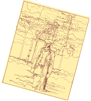 A Drawing of Hemingway Hiking