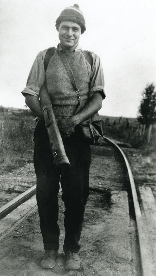Hemingway near rails in Michigan